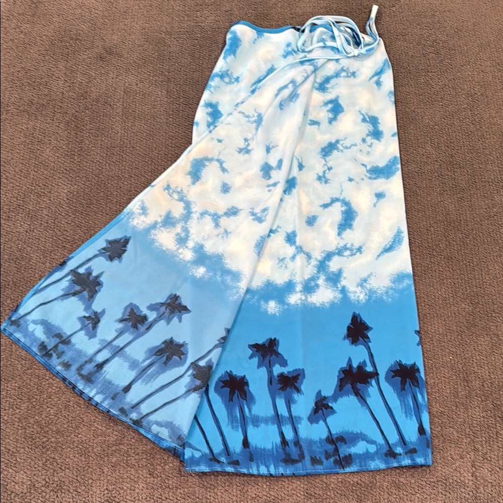 Jonathan Martin White and Blue A-Line Tie Front Sarong